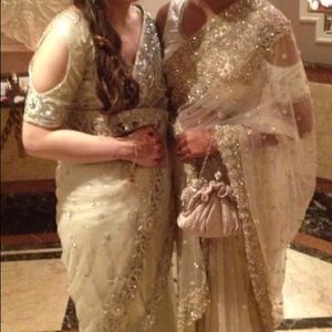 Beautiful stonework ivory color sari